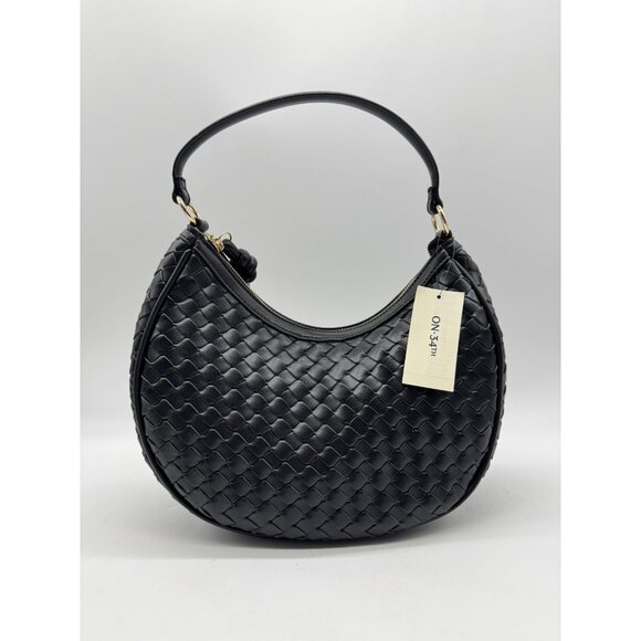 Macy's On 34th woven faux-leather shoulder hobo crossbody bag - Black - Picture 4 of 13
